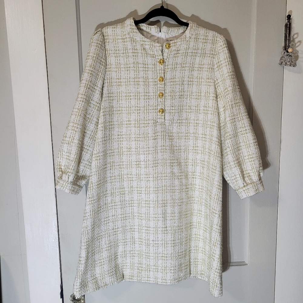 Feeling Like a Queen White Tweed Dress, Size XL - Picture 5 of 9